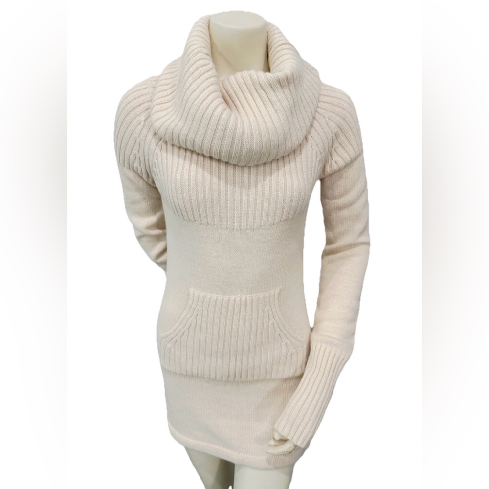 Sleeping on Snow Anthropologie Sweater Dress Cowl Neck Ivory Tunic M Pockets